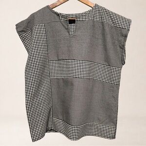 Patchwork Houndstooth Wool Tweed Boxy Minimalist Quiet Luxury Top